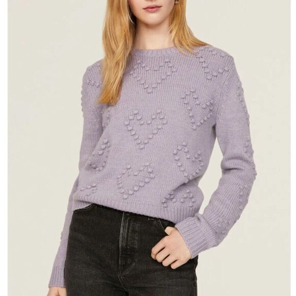 SPLENDID Daphne Heart Sweater Women Medium Lavender Knit Bobbles Pullover - Picture 1 of 11